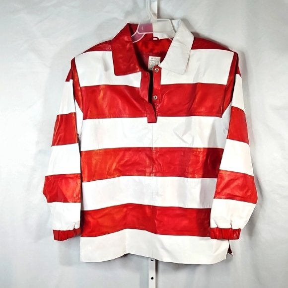 100% Leather Red & White Womens Jacket /Blazer Size 16 - Picture 1 of 5
